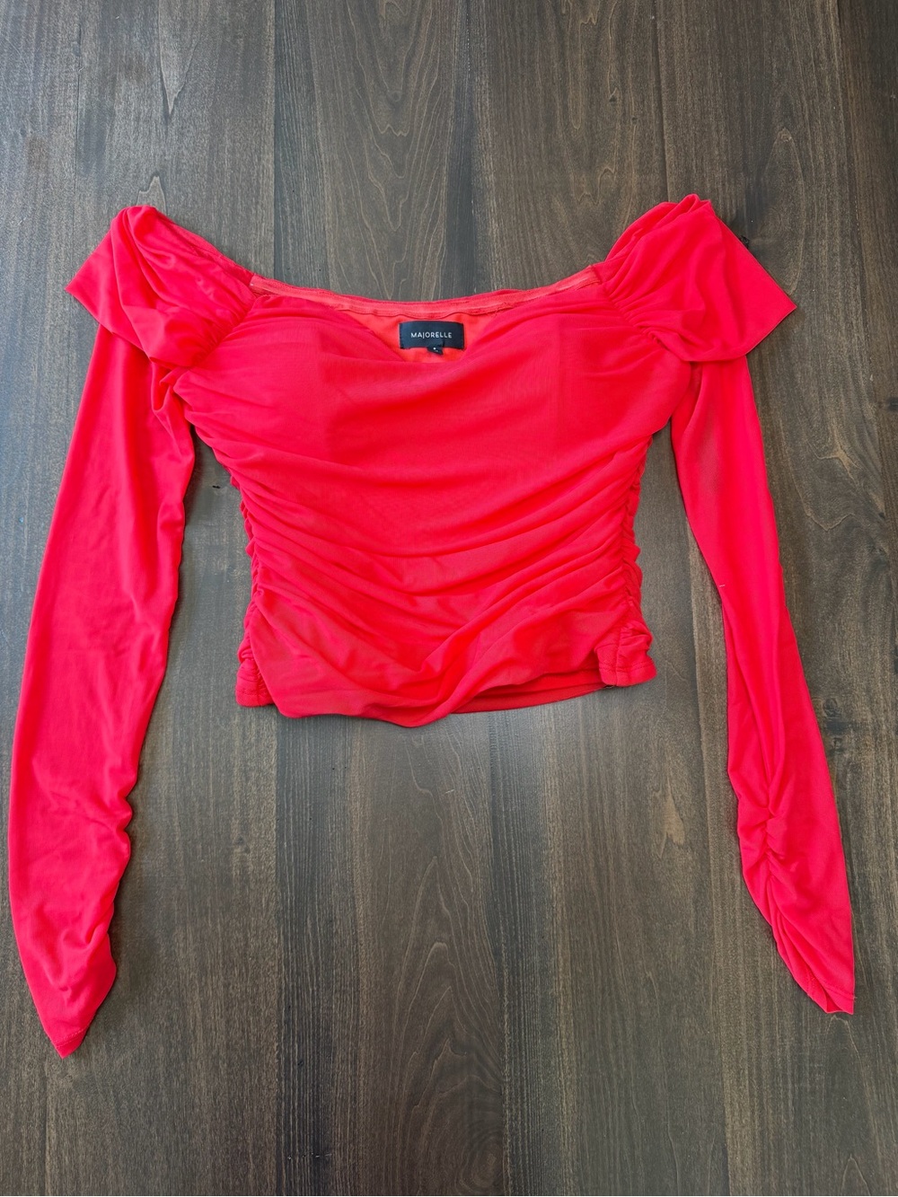 MAJORELLE Bright Red Off-Shoulder Ruched Sleeve Top